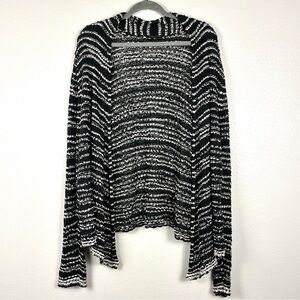 Eileen Fisher 1X Woman 100% Cotton Black and White Open Knit Cardigan Sweater